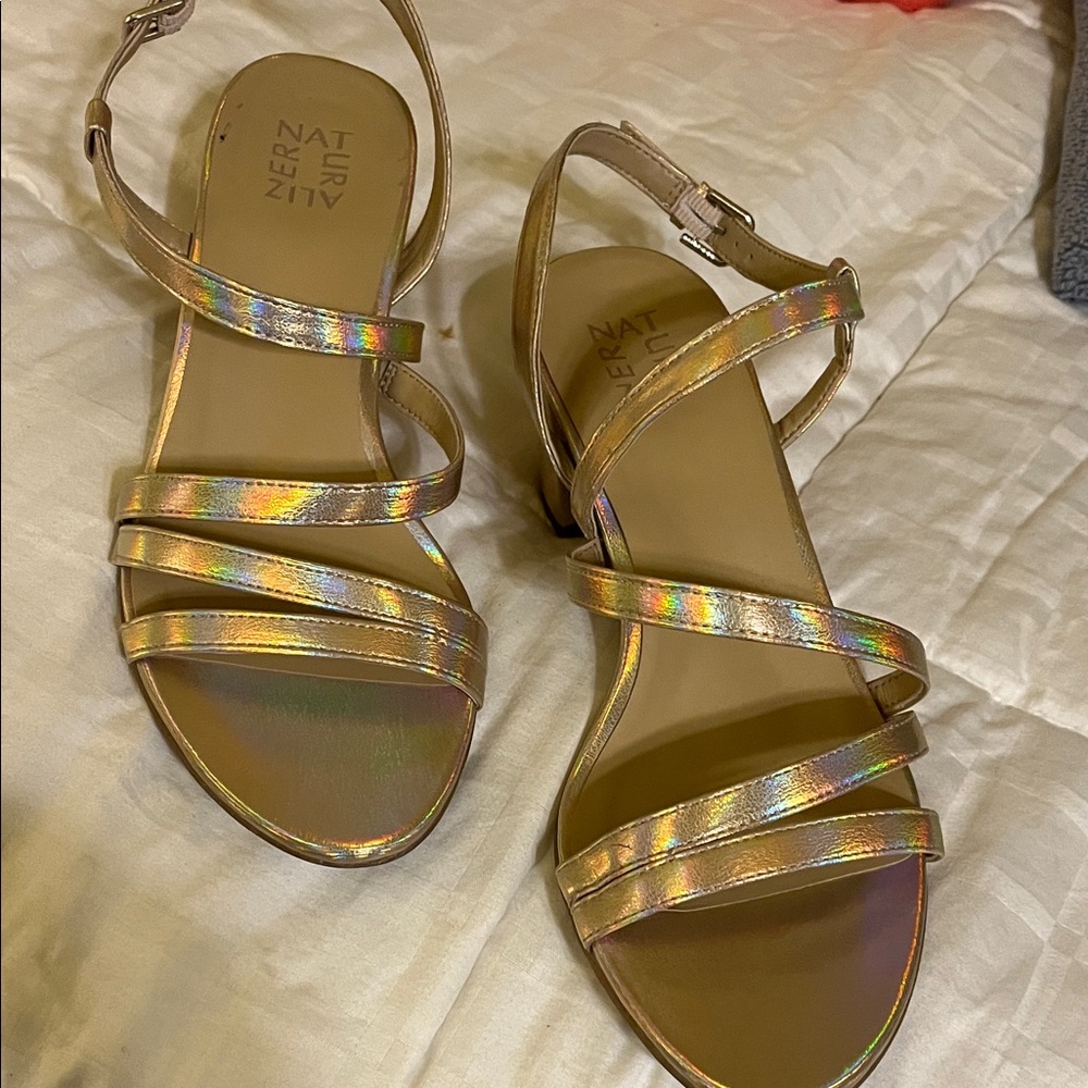 Naturalizer Iridescent Gold Strappy Sandals